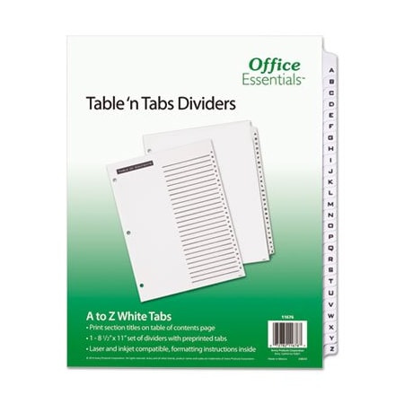 Office Ess, TABLE 'N TABS DIVIDERS, 26-TAB, A TO Z, 11 X 8.5, WHITE